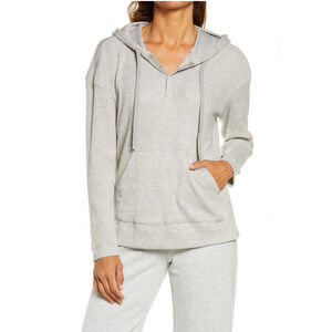 Calvin Klein Women Ease Ribbed Henley Hoodie Gray Size L